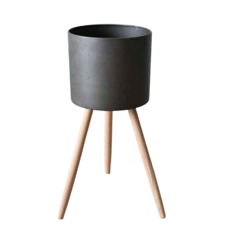 Plant pot with wooden stand