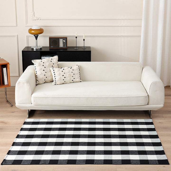 Striped Flat-Woven Cotton Rug in Kilim Style