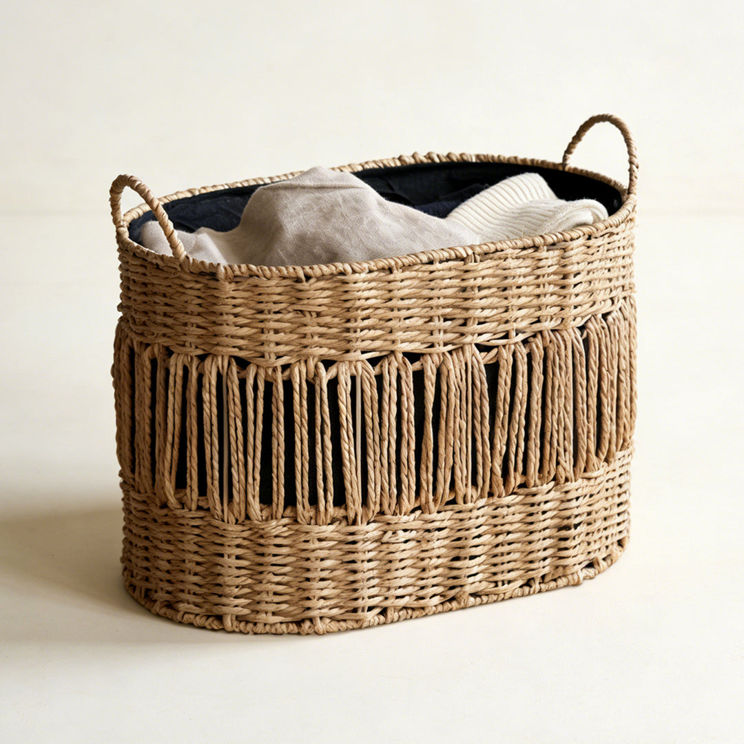 Decorative storage basket with fringes