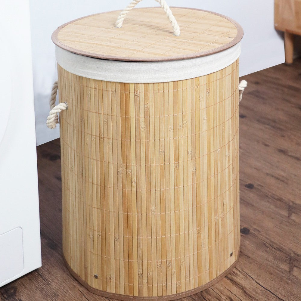 Natural Bamboo Laundry Basket with Lid