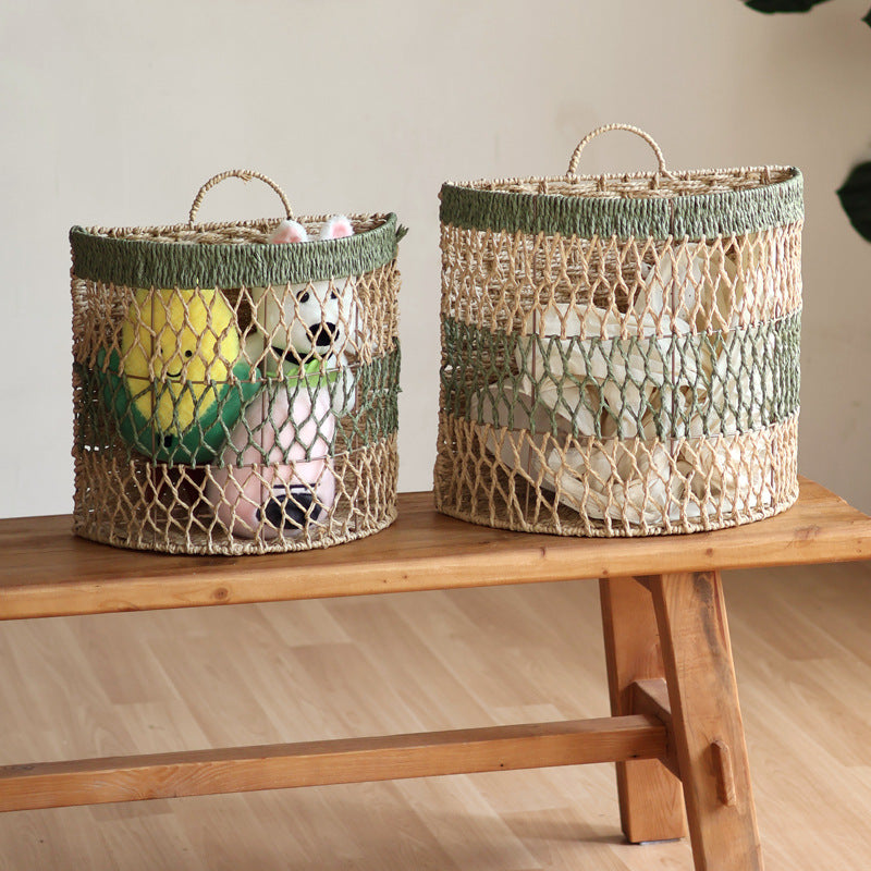 Storage basket with handwoven design