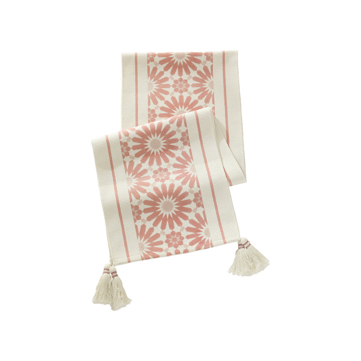 Handwoven decorative table runner with Ikat jacquard and tassels