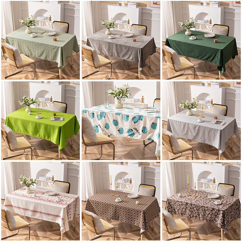 Rectangular tablecloth with jacquard-like structure, water-repellent surface and easy-care fabric