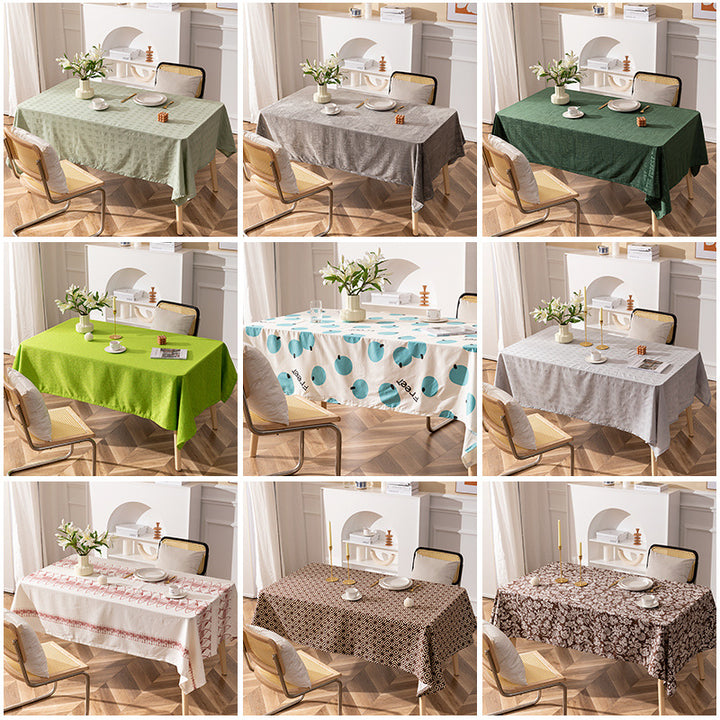 Rectangular tablecloth with jacquard-like structure, water-repellent surface and easy-care fabric