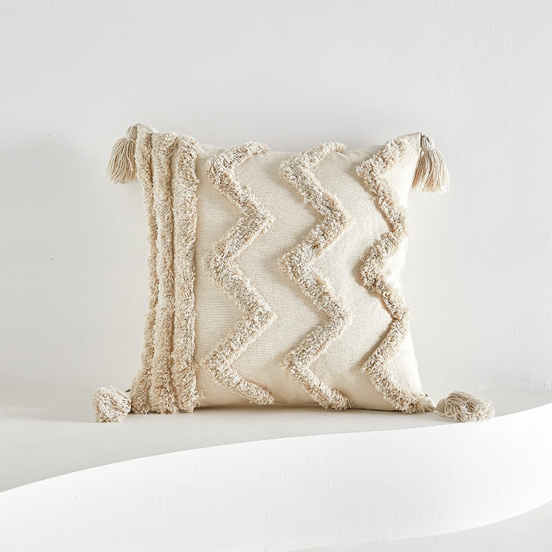 Textured Decorative Throw Pillow with Tassels