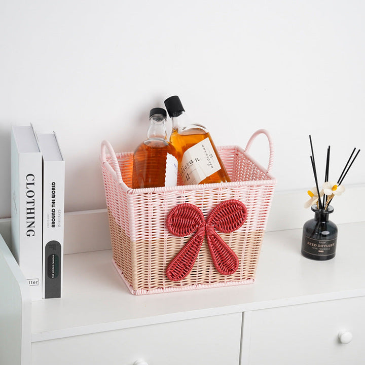 Decorative Woven Storage Basket with Bow Design