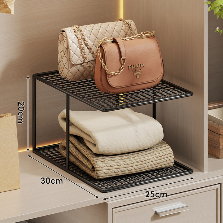 Compact Three-Level Ventilated Mesh Closet Shelf Organizer Stand