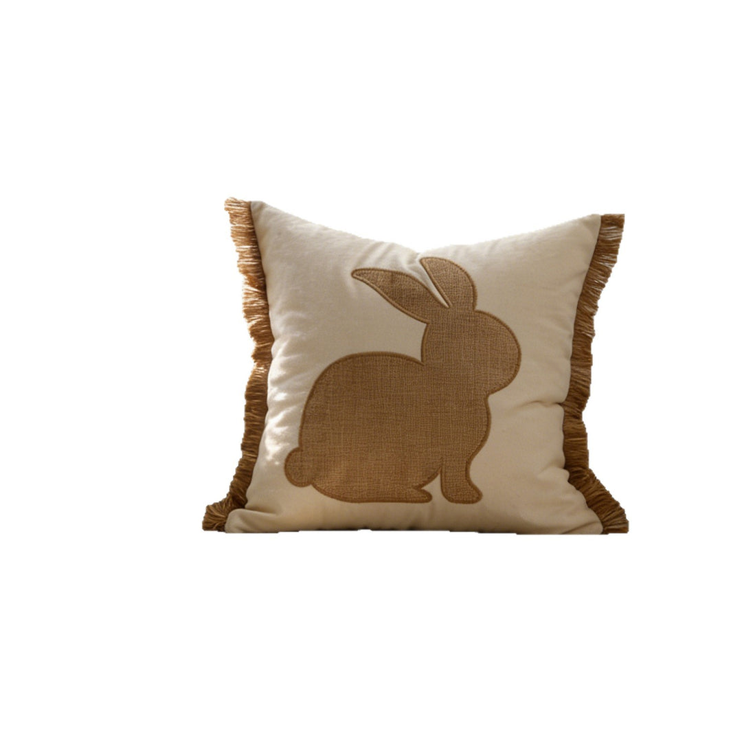 Tufted Bunny Appliqué Lumbar Throw Pillow Cover with Pom-Pom Tail