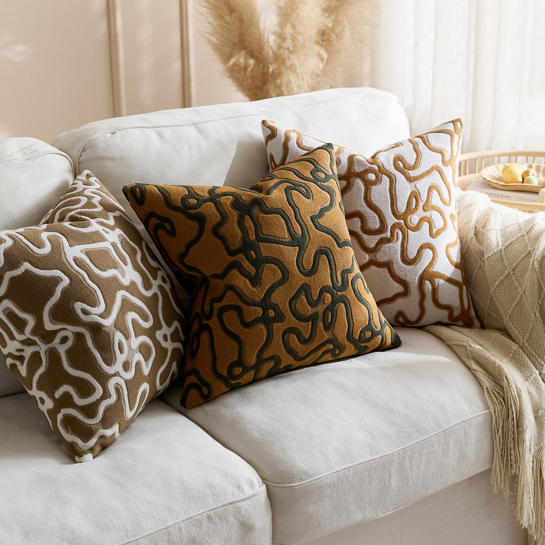 Tufted Chenille Abstract Maze Square Throw Pillow Cover