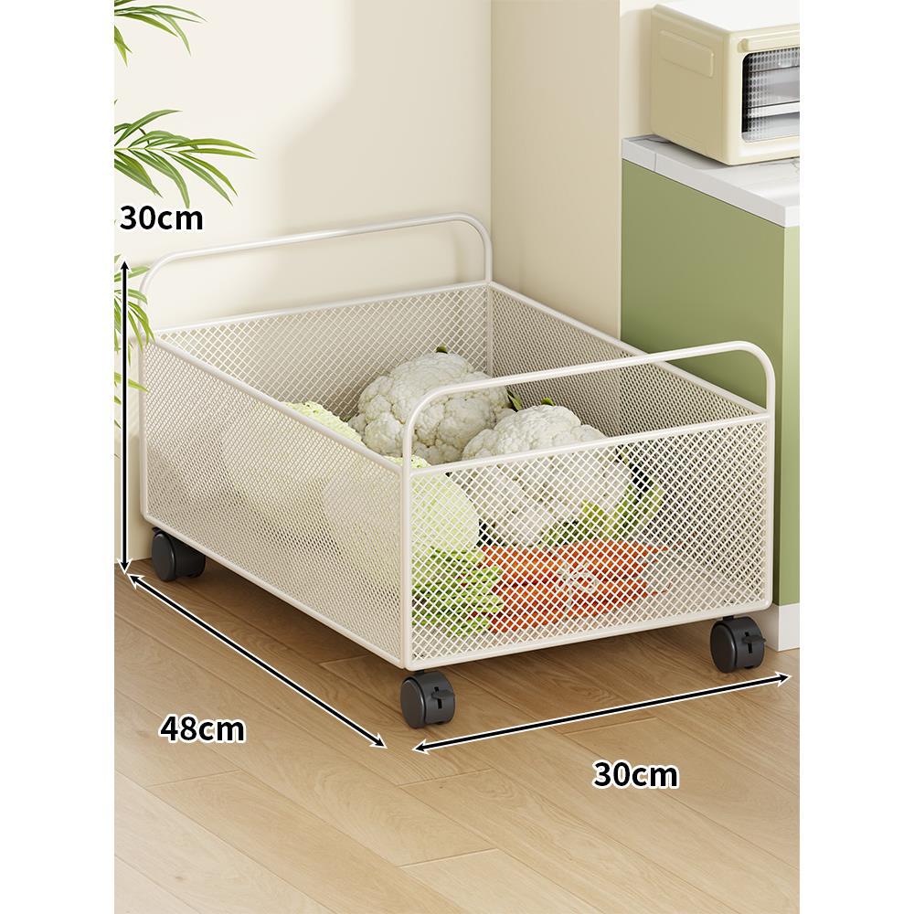 Ventilated Metal Mesh Pantry & Produce Rolling Storage Basket with Tall Handles