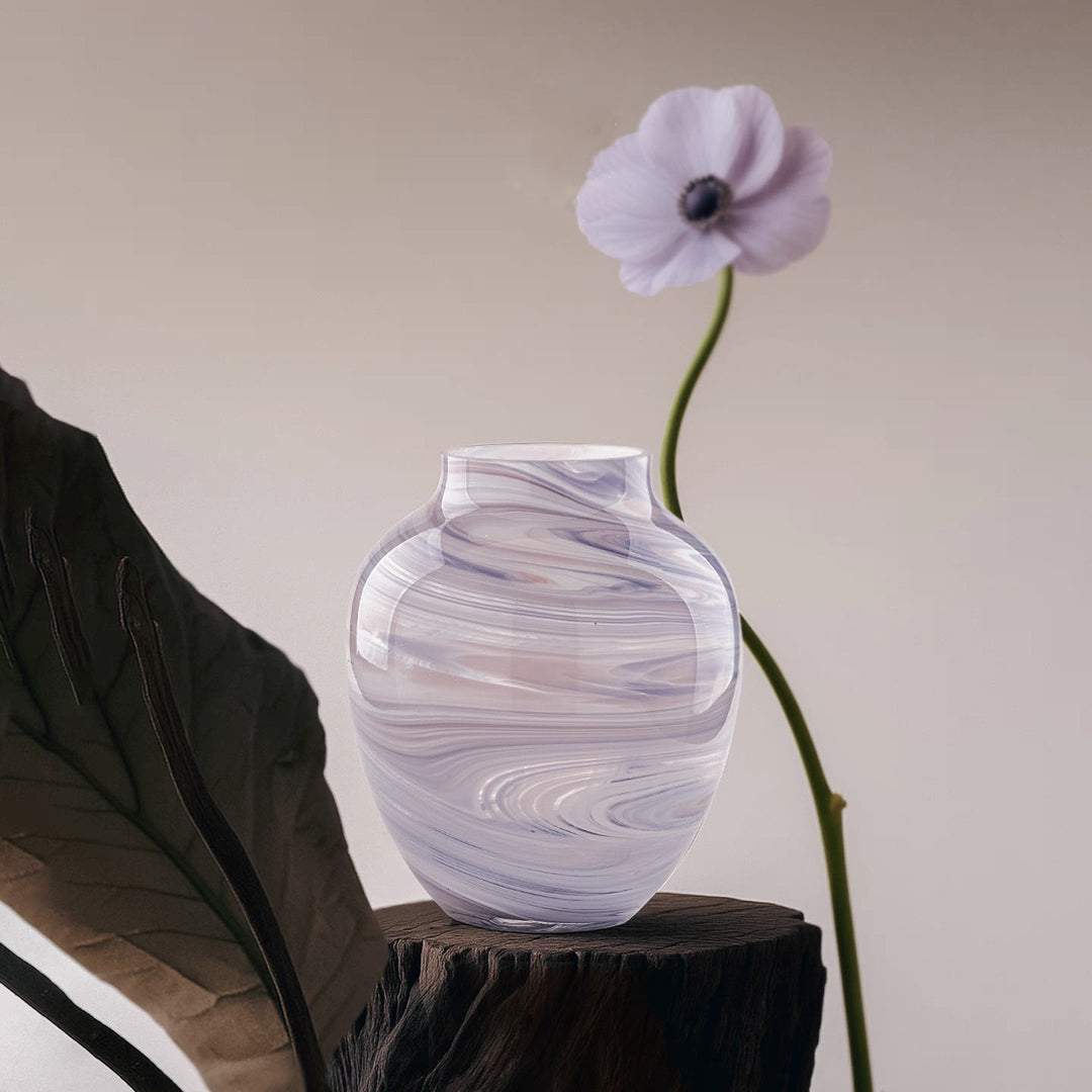 Large Hand-Blown Swirled Glass Decorative Vase
