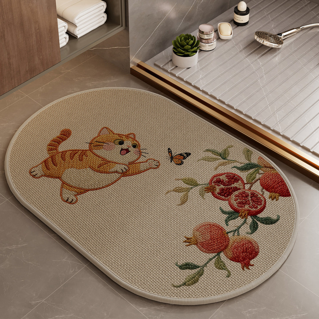 Playful Cartoon Cat-Themed Bath Mat