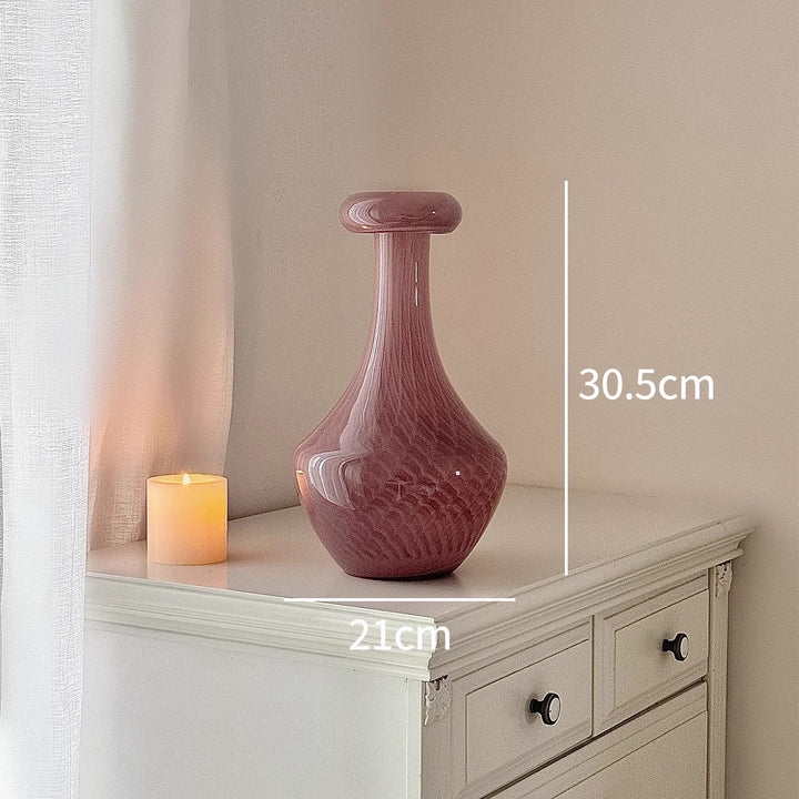 Hand-Blown Hourglass-Shaped Decorative Glass Vase with Narrow Neck
