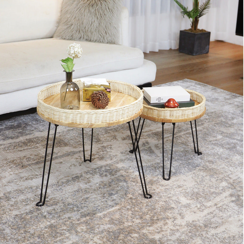 Decorative side table made of braided material