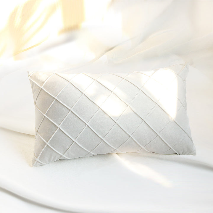 Diamond Lattice Tufted Rectangular Lumbar Pillow Cover with Hidden Zipper
