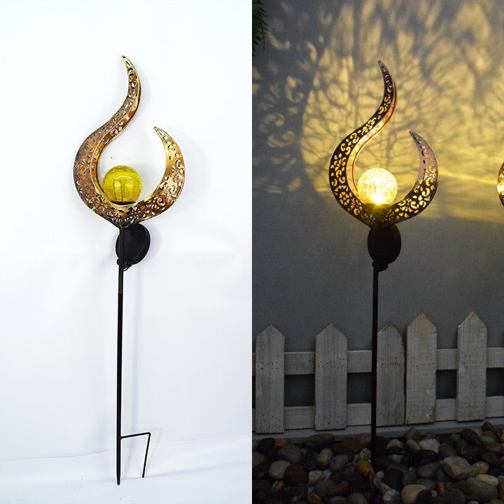 Solar-powered Filigree Crescent Stake Lantern