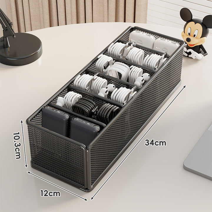 Mesh Multi-Slot Tech Accessory Organizer Box for Cables Power Banks and Earbuds