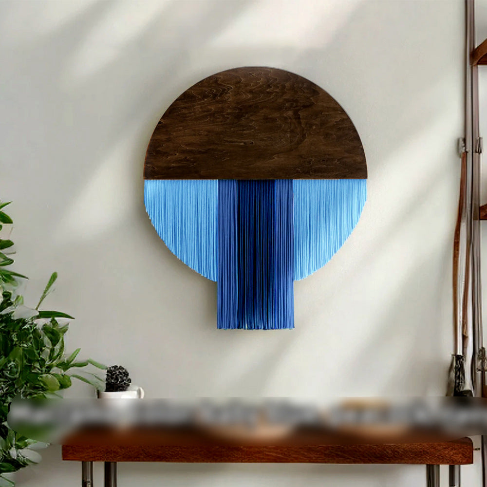 Wall hanging made of dyed yarn and wood
