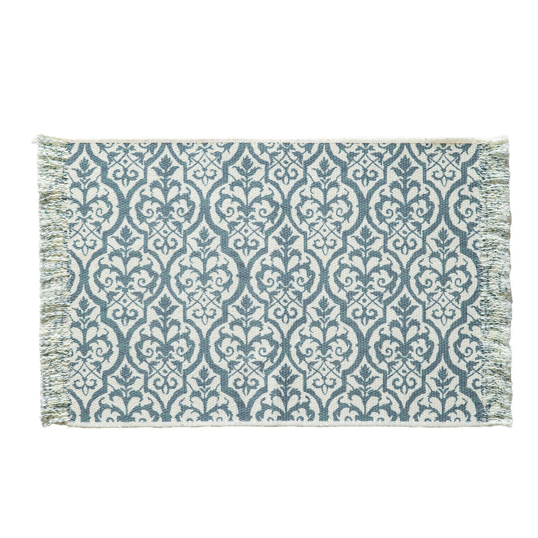 Woven table runner in vintage floral jacquard with fringes