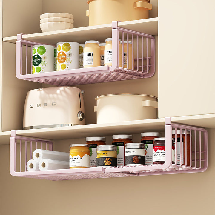 Under-Shelf Sliding Wire Storage Basket with Quick-Clip Mounts