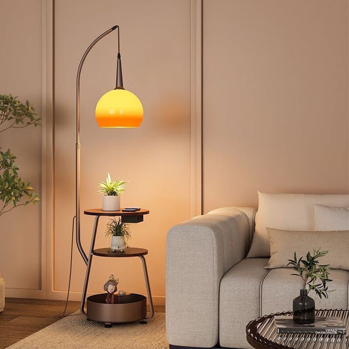 Modern tiered floor lamp with integrated side table