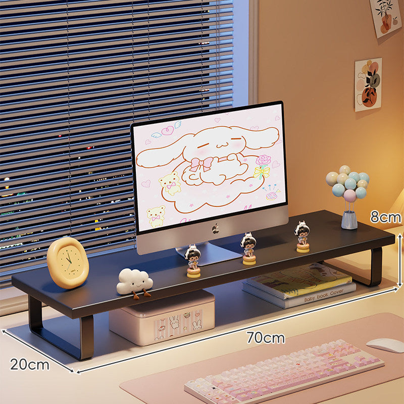 Elevated Monitor Riser Stand with Wood-Effect Top Metal Frame and Under-Shelf Storage