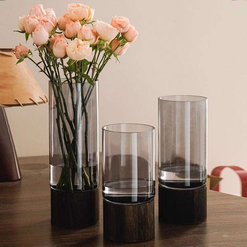 High-quality glass vase with wooden base