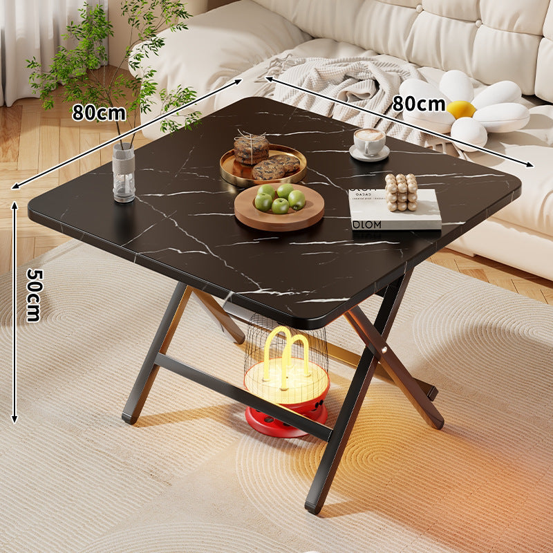 Foldable Square Coffee and Side Table with Marble-Effect Top and Collapsible X-Leg Frame