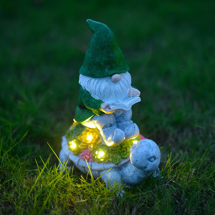 Playful Solar-Powered LED Garden Statue Frog on Turtle Resin Ornament