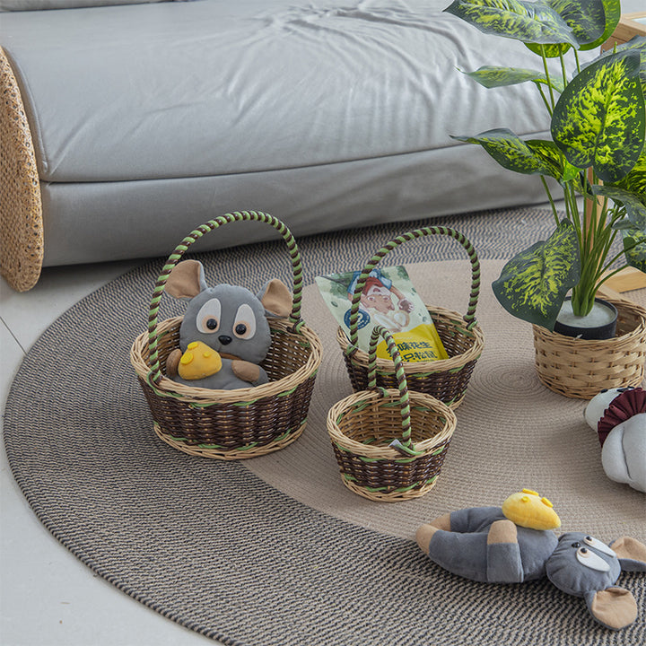 Braided storage basket with decorative cotton handles
