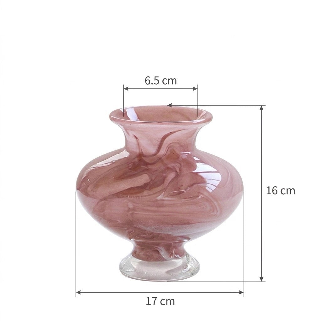Mini Hand-Blown Swirled Glass Bulb Vase with Pedestal Base