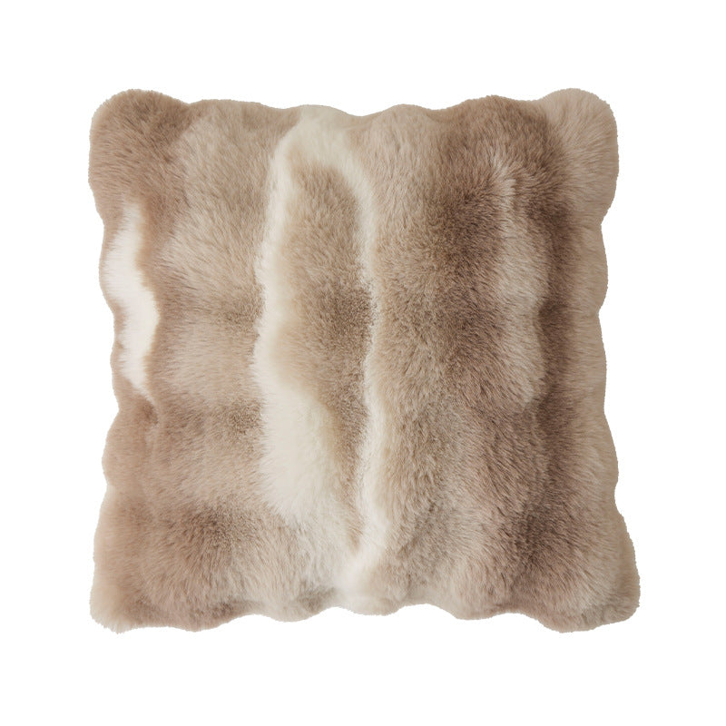 Square decorative cushion made of soft faux fur with inner cushion
