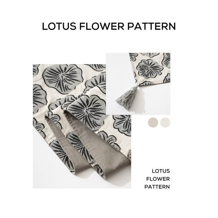 Woven double-sided linen table runner with tassels and hand-drawn swallow print