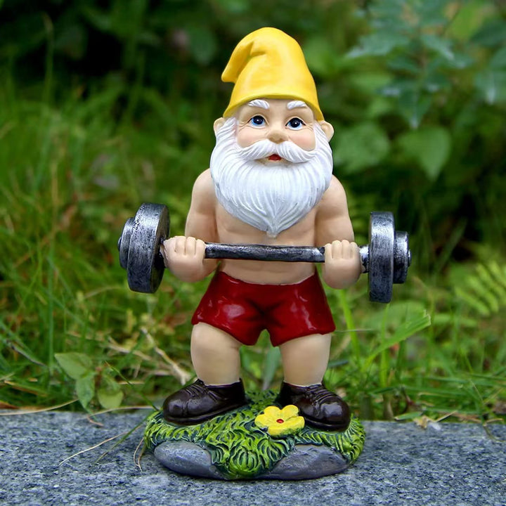 Playful Weightlifting Gnome Figurine
