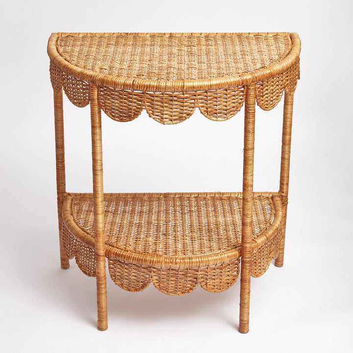 Round wicker table in vintage style