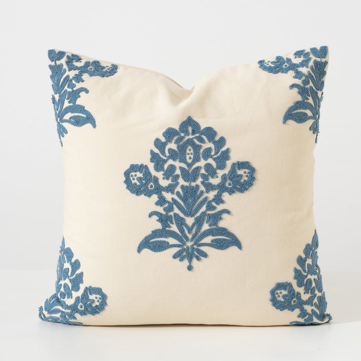 Floral Mandala Decorative Pillow Cover Made of Cotton Blend with Hidden Zipper