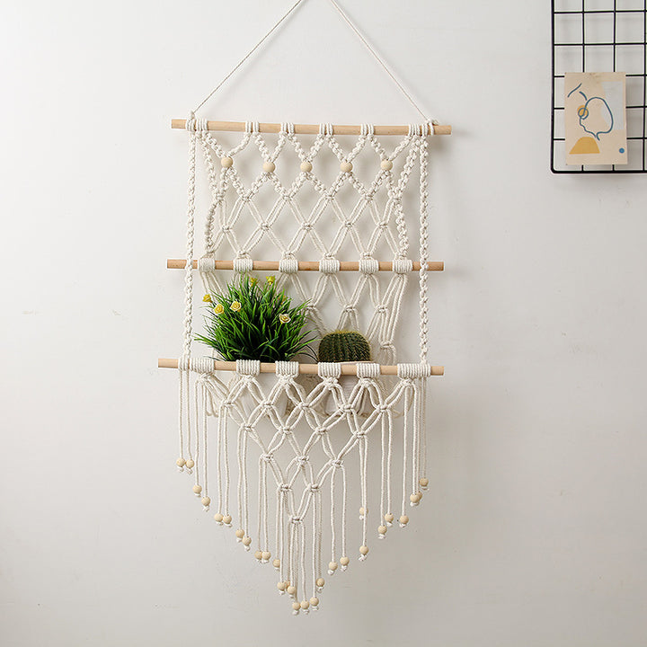 Macrame Wall Hanging with Natural Wood Accents