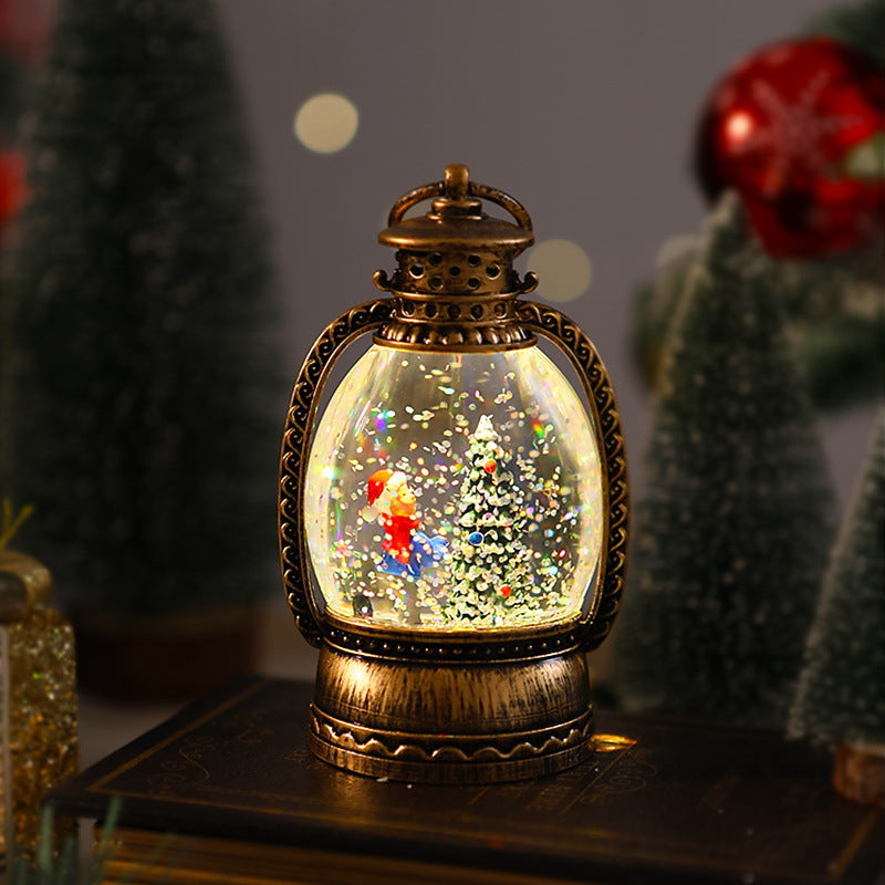 Nostalgic Christmas lantern with snowman scene