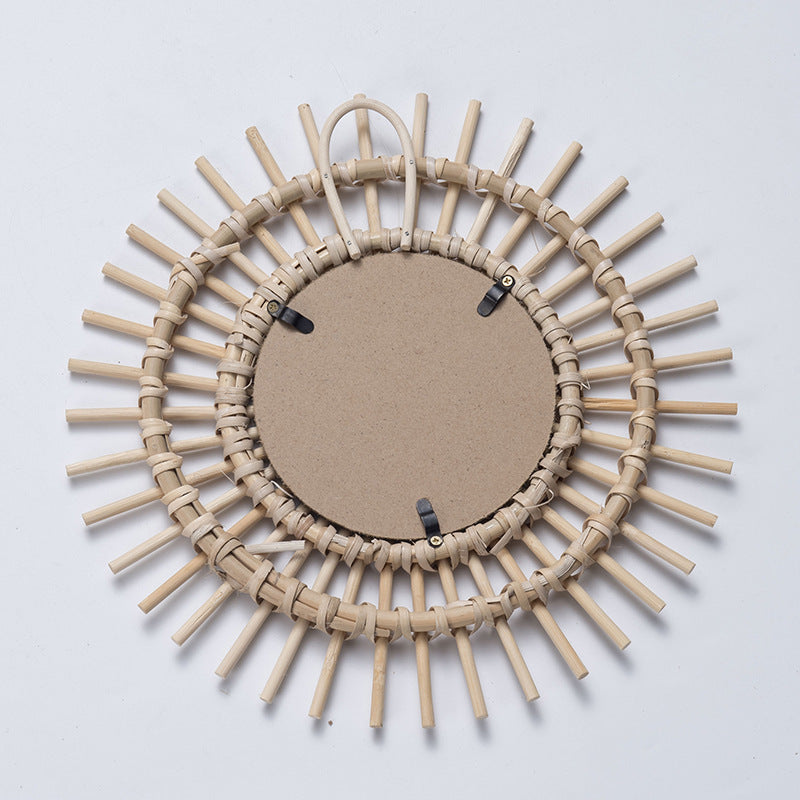 Playful Wall Mirror Made of Rattan