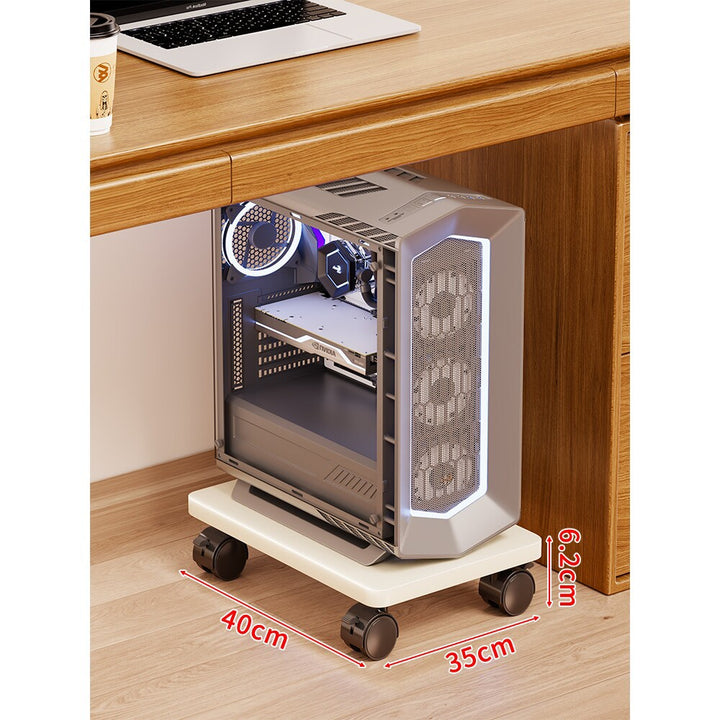 Mobile Under-Desk PC Case Pedestal with Low-Profile Ventilated Platform and Locking Swivel Wheels