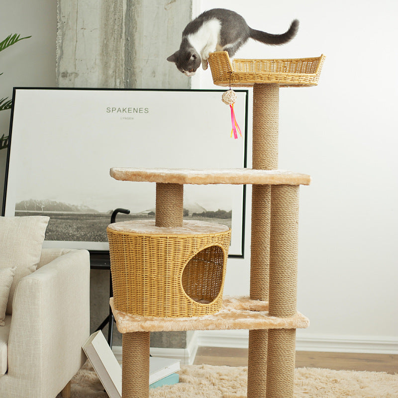 Cat furniture tree with natural rattan elements