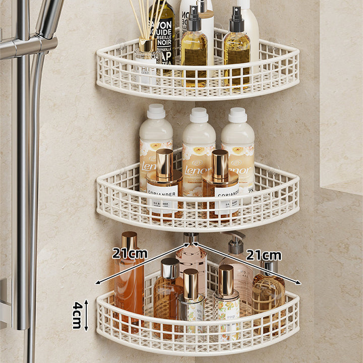 Corner Wall-Mounted Mesh Bathroom Shelf Organizer Semi-Circular Rustproof Metal Bottle Caddy