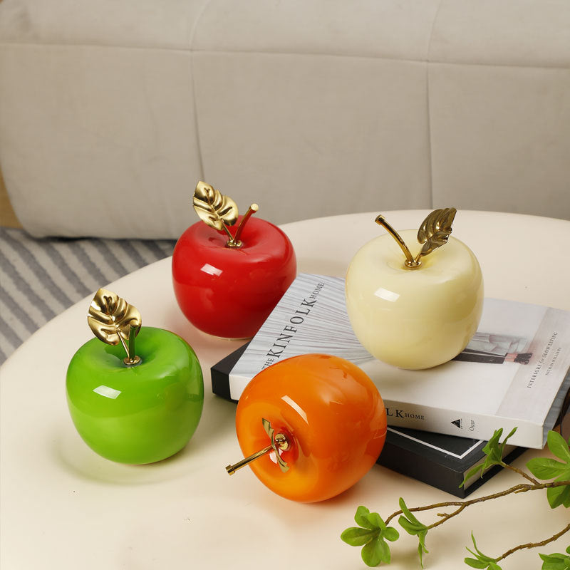 Ceramic Apple Table Lamp with Brass Rod and Metal Base