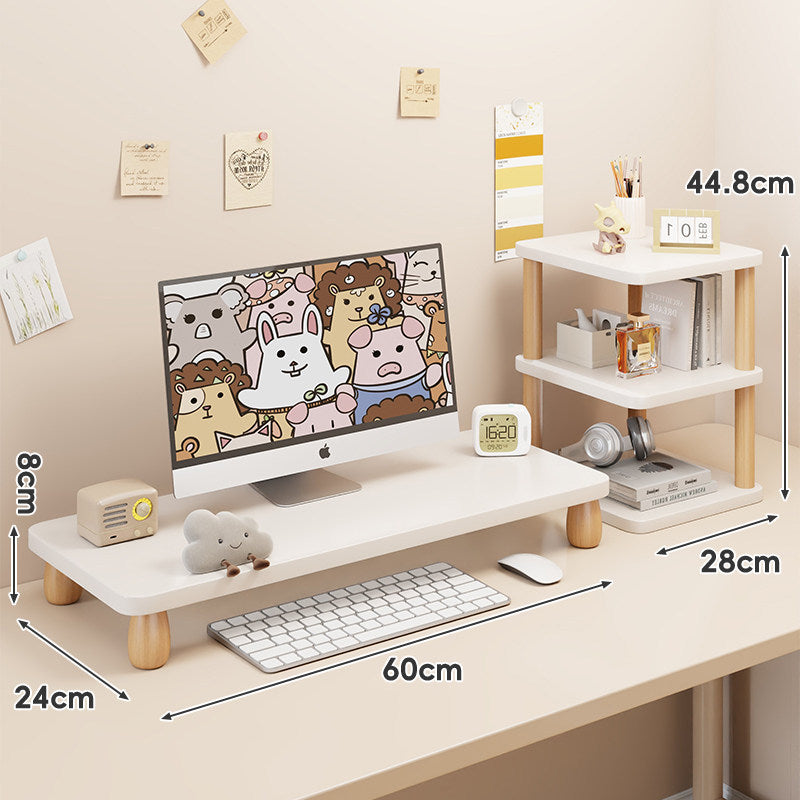 Solid Wood Low-Profile Monitor and Display Riser with Rounded Peg Legs and Keyboard Slide-Out Space