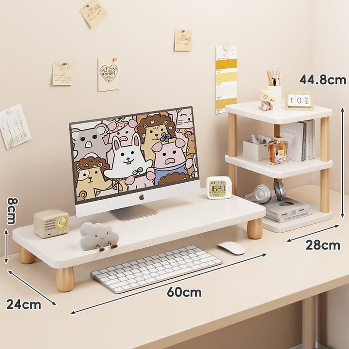 Solid Wood Low-Profile Monitor and Display Riser with Rounded Peg Legs and Keyboard Slide-Out Space