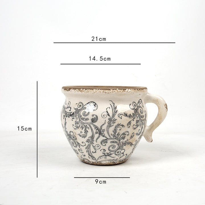 Decorative ceramic pot with floral pattern