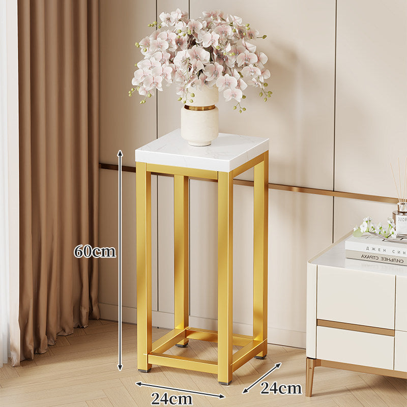 Tall Marble-Top Decorative Plant Pedestal with Slim Metal Frame