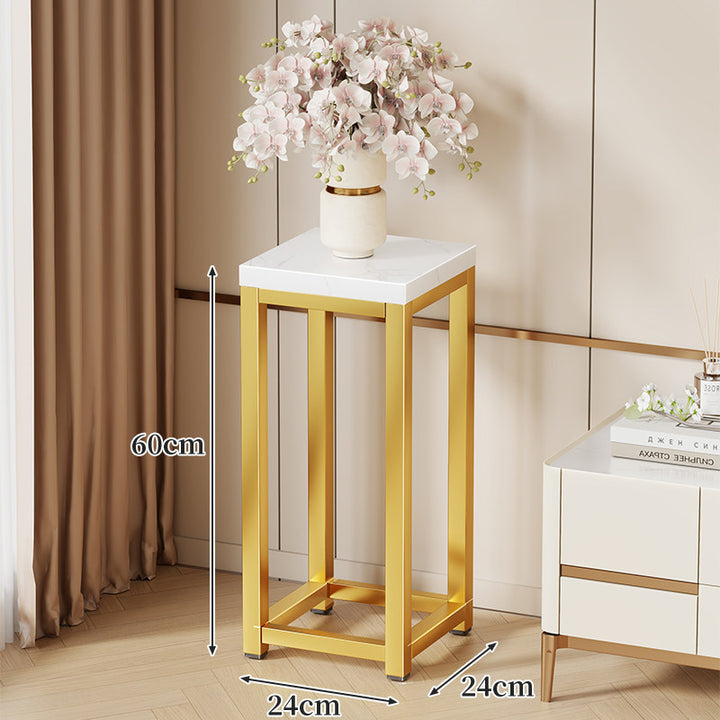 Tall Marble-Top Decorative Plant Pedestal with Slim Metal Frame