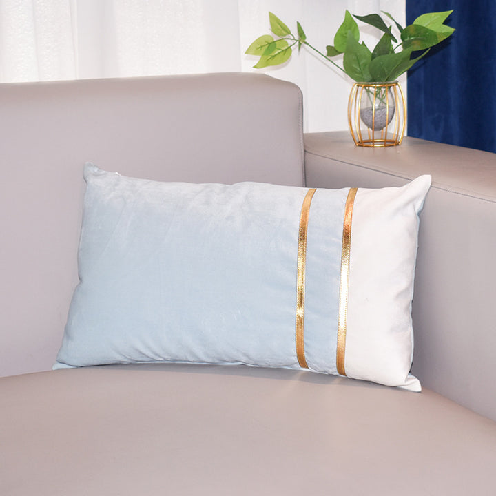Rectangular Velvet-Blend Lumbar Cushion Cover with Dual Metallic Gold Bands