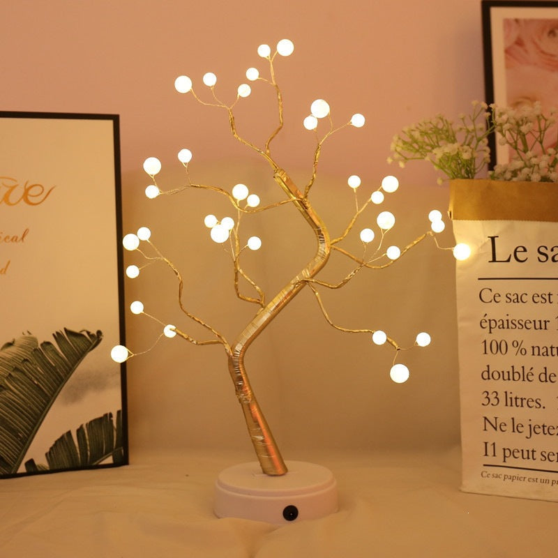 Star-decorated LED branch table lamp with warm micro dimmable lights